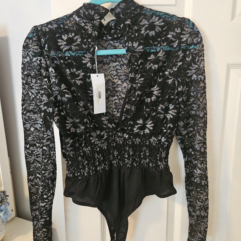 Elegant Black Lace Bodysuit Top